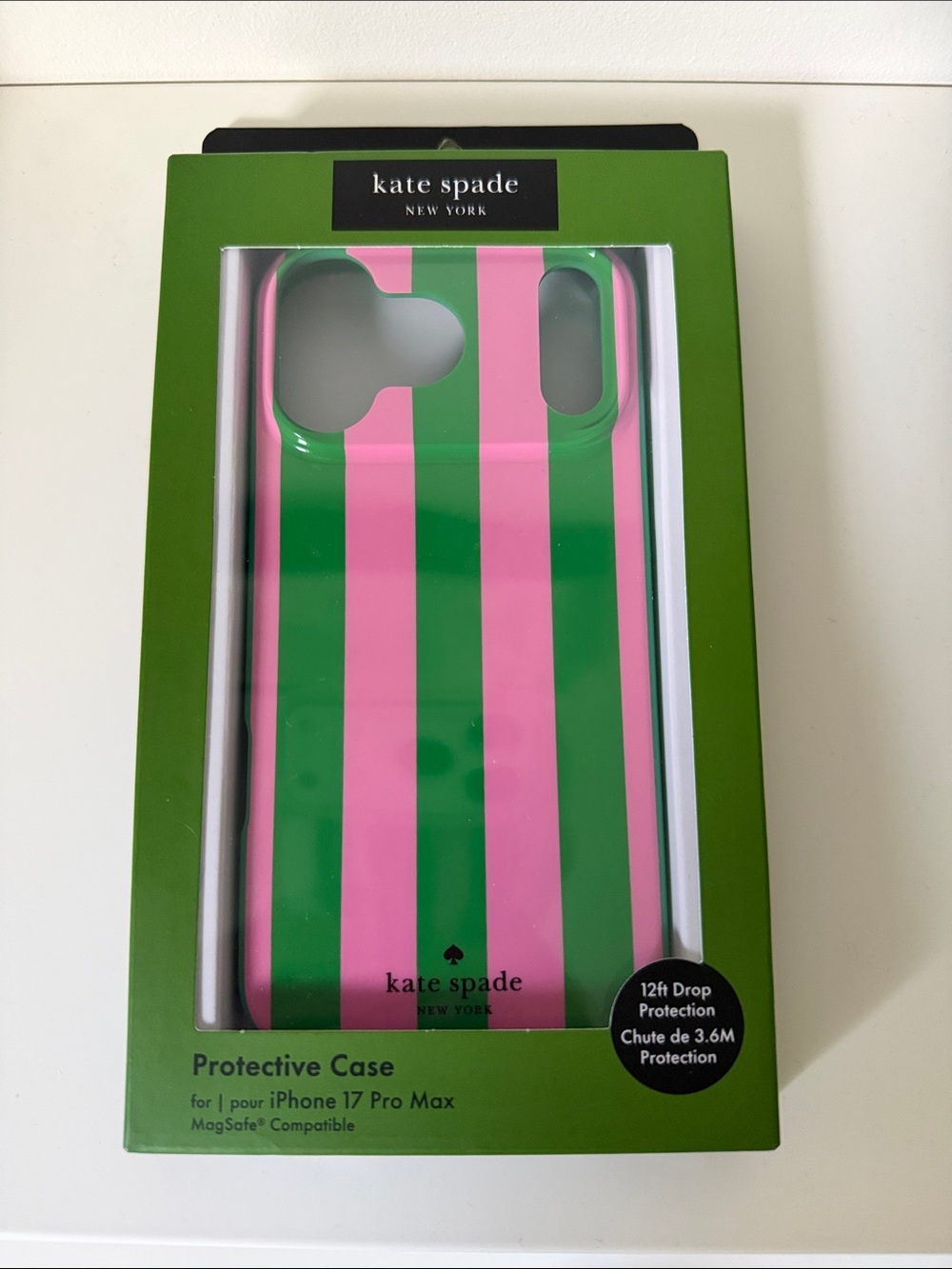 NIB Kate Spade New York iPhone 17 Pro Max Protective Case — Pink & Green Stripe